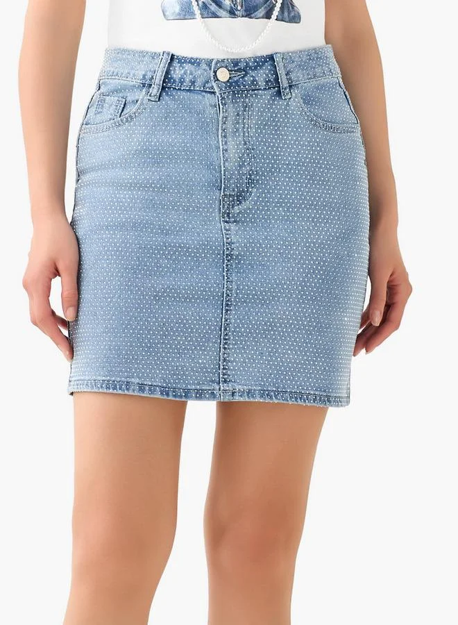 2Xtremz 2Xtremz Mini Denim Skirt with Embellished Detail